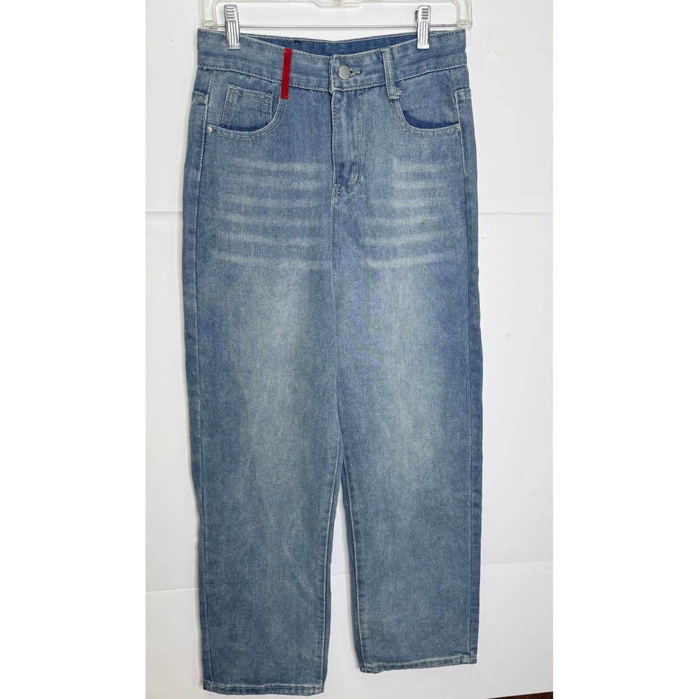 Fashion Jeans‎ Straight Leg M28 Blue Red Contrast Pocket Streetwear Western Boho
